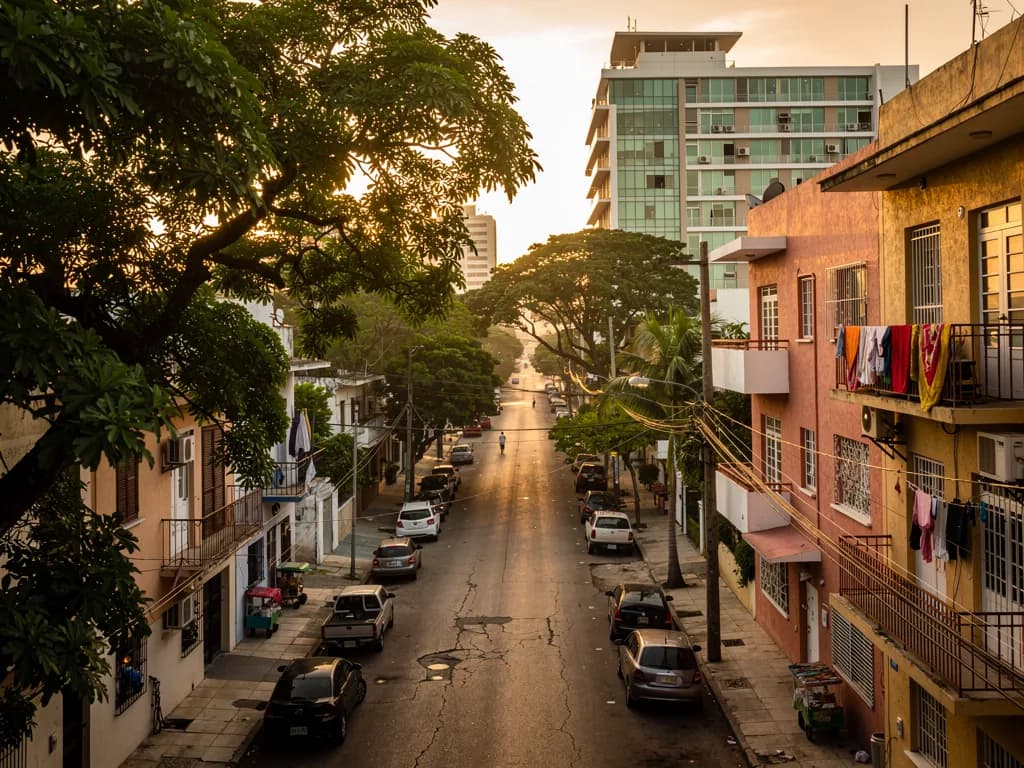 Vista de calle residencial en Bella Vista, Santo Domingo, mostrando el tipo de zona urbana que evalúan los compradores de vivienda