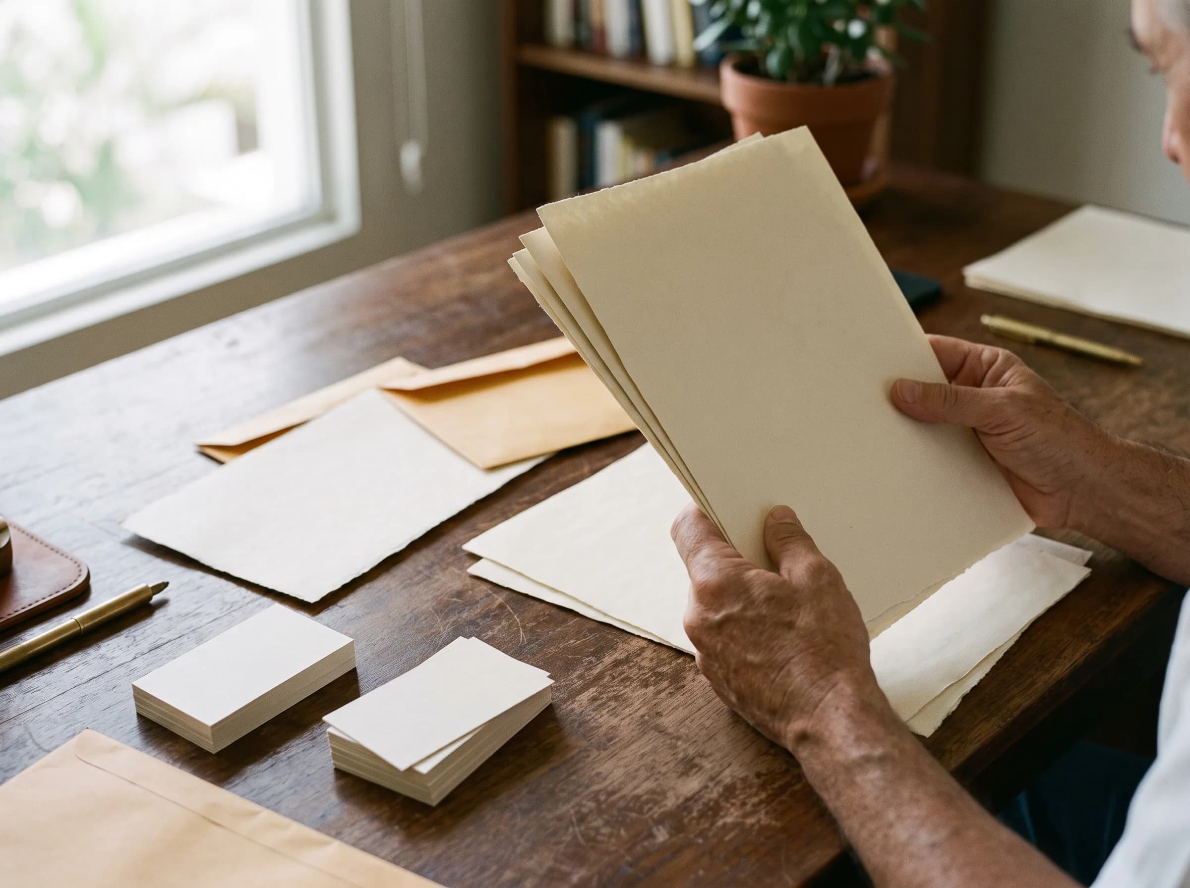 Real estate documents and professional cards on a wooden desk, symbolizing verification and professionalism in the Dominican real estate sector