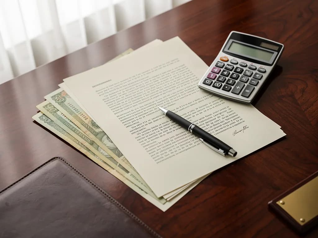 Calculator and financial documents organized showing the costs associated with purchasing an apartment in the Dominican Republic