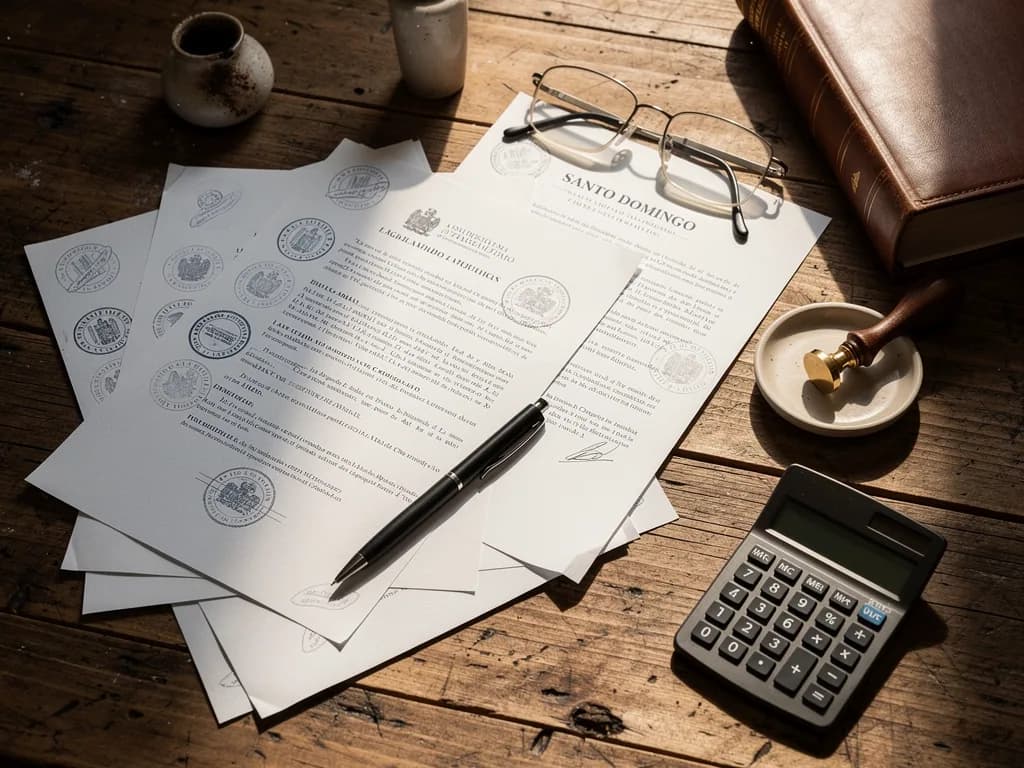 Documentos de permisos de construcción y contratos inmobiliarios sobre escritorio con calculadora, simbolizando la evaluación antes de comprar